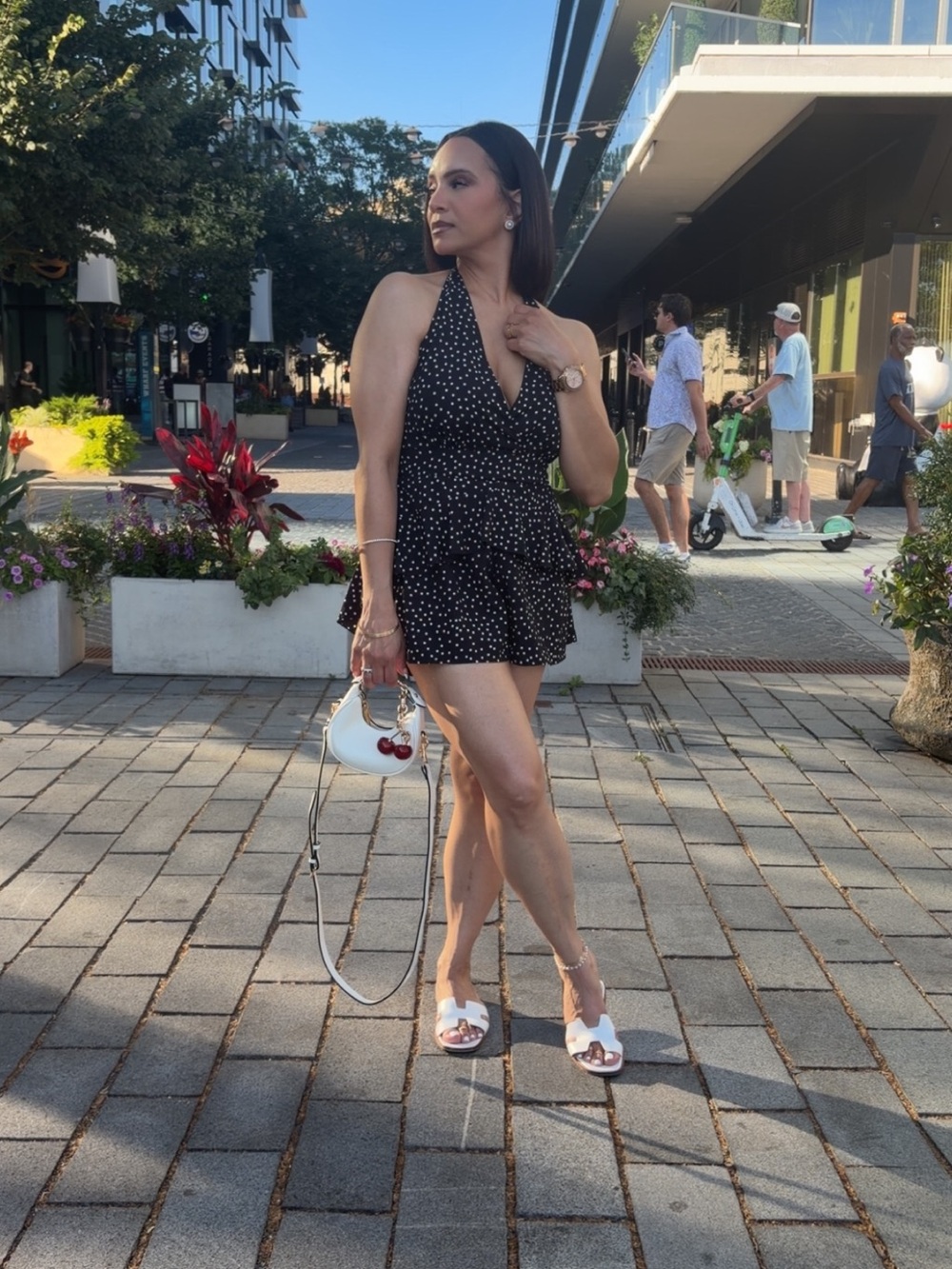 PrettyLittleThing Black Polka Dot Halter Romper Shorts